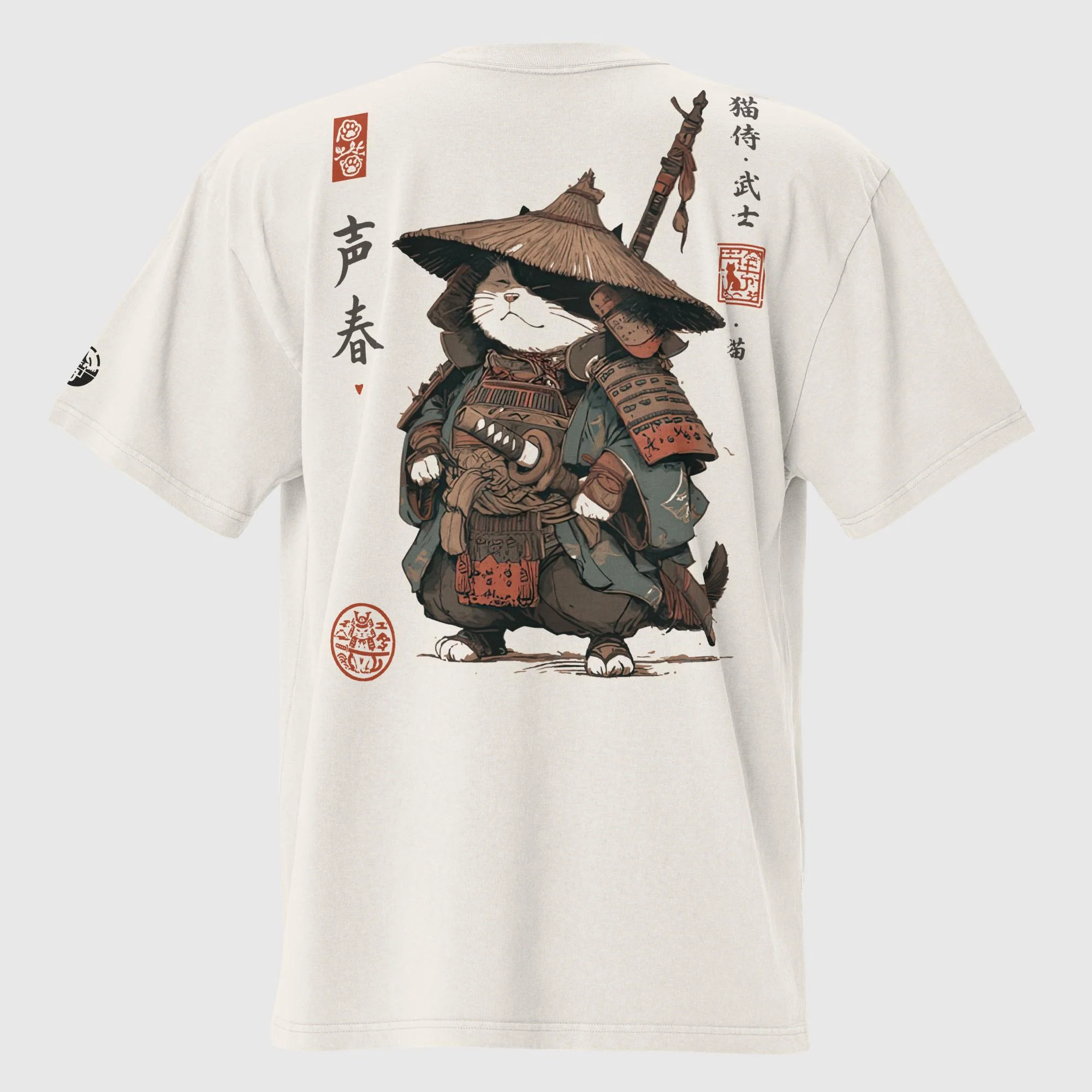 Katana Paws Men's Oversized Faded T-Shirt (back print) | AS Colour - Image 3